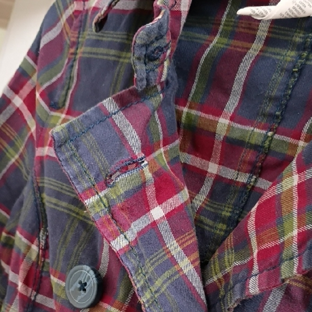 Aeropostale Women's Navy and Red Plaid Double-Breasted Light Cotton Jacket Top - Picture 3 of 6